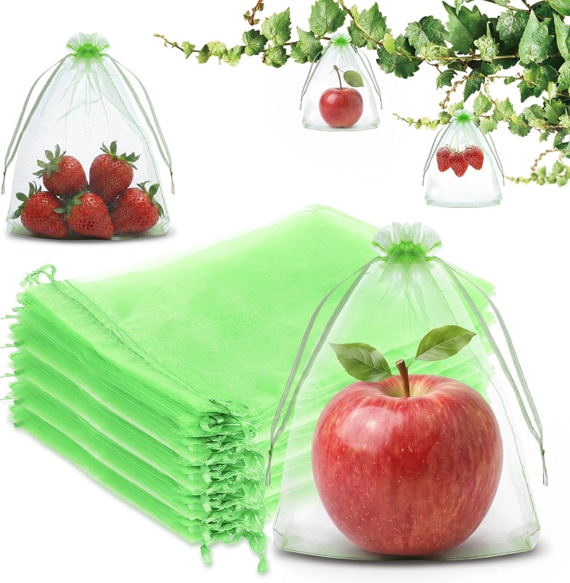 Set van 50 Druivenbeschermzakken 20 x 15 cm, Fruitbescherming, Tuin Netzakken voor Vogels, Wespen en Fruitvliegen