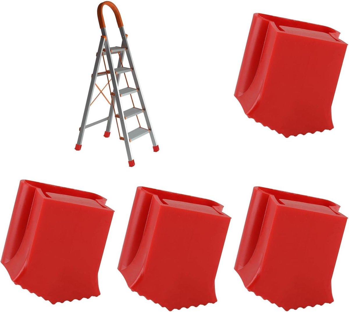 Set van 4 Antislip Rubberen Ladder Voetbeschermers, 34 x 45mm, Stabiliteit en Bescherming voor Trappen en Ladders