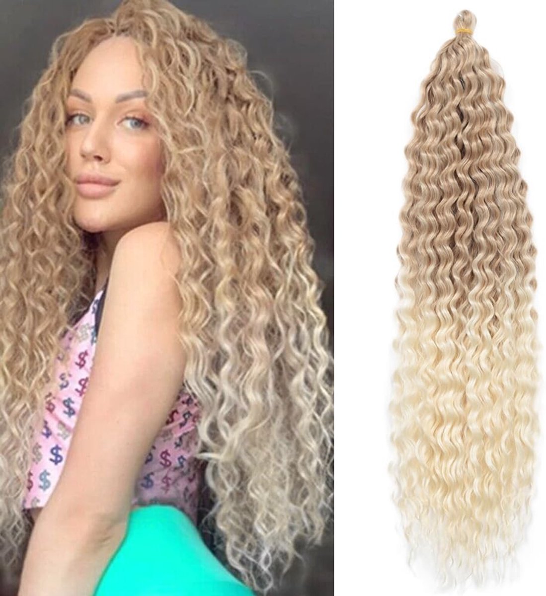 26 Inch 3 Packs Diepe Twist Haakhaar Ocean Wave Krullend Bohemian Vlechtwerk Bundels Synthetisch Haar voor Vrouwen en Meisjes