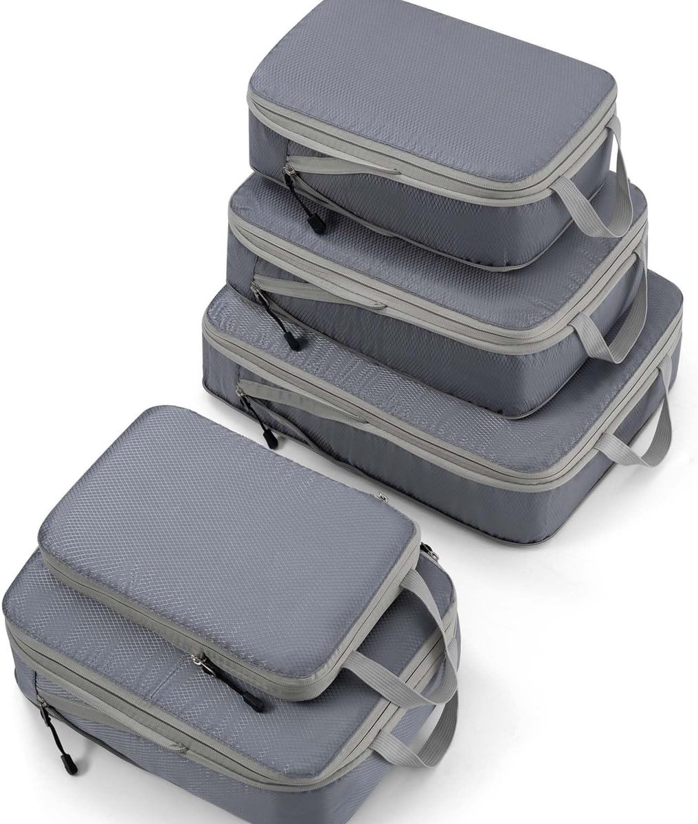 Compressiezakken voor Koffers, Uitbreidbare Organizers voor Reisbagage, Lichtgewicht Inpak Cubes (Grijs, 5 stuks)