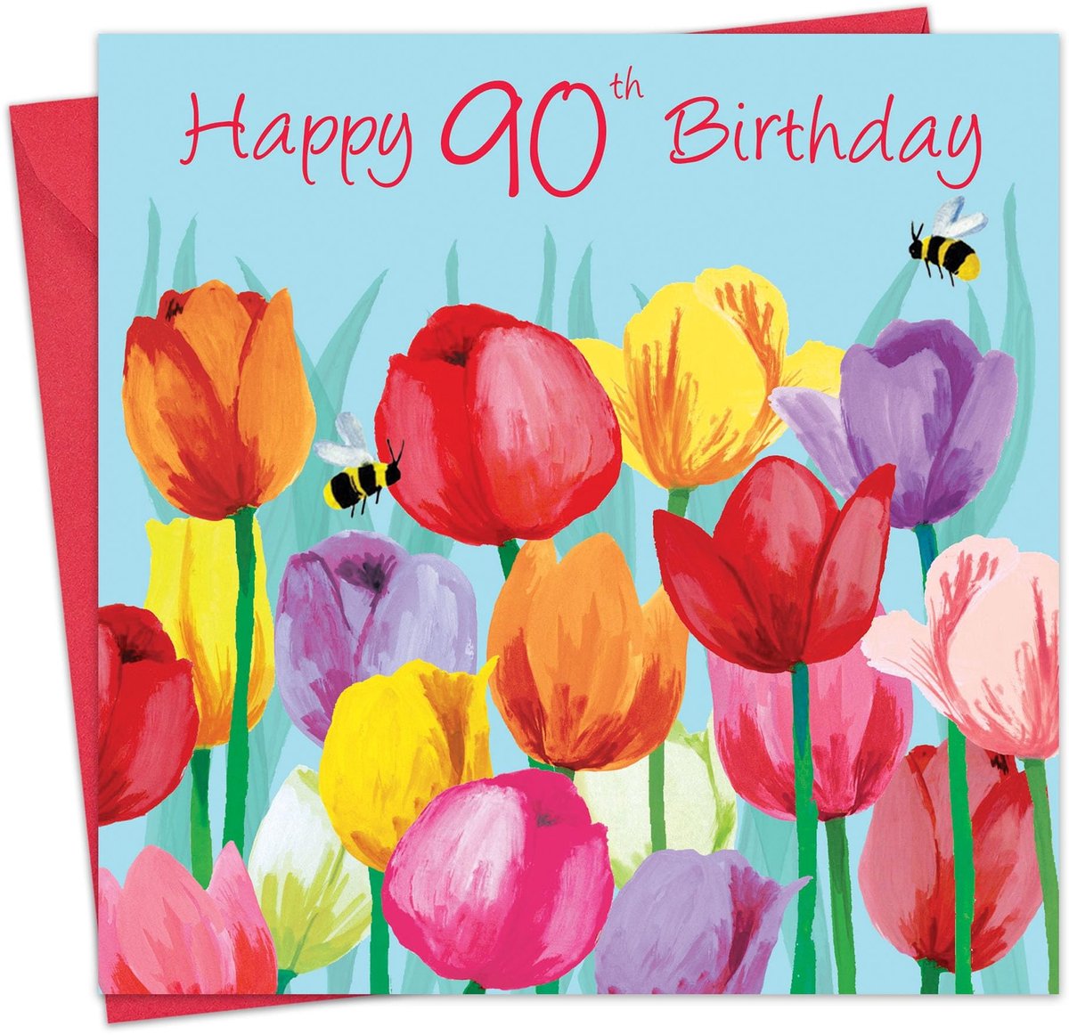 Verjaardagskaart 90 jaar voor Vrouwen - Tulpen Motief - 15.5 cm