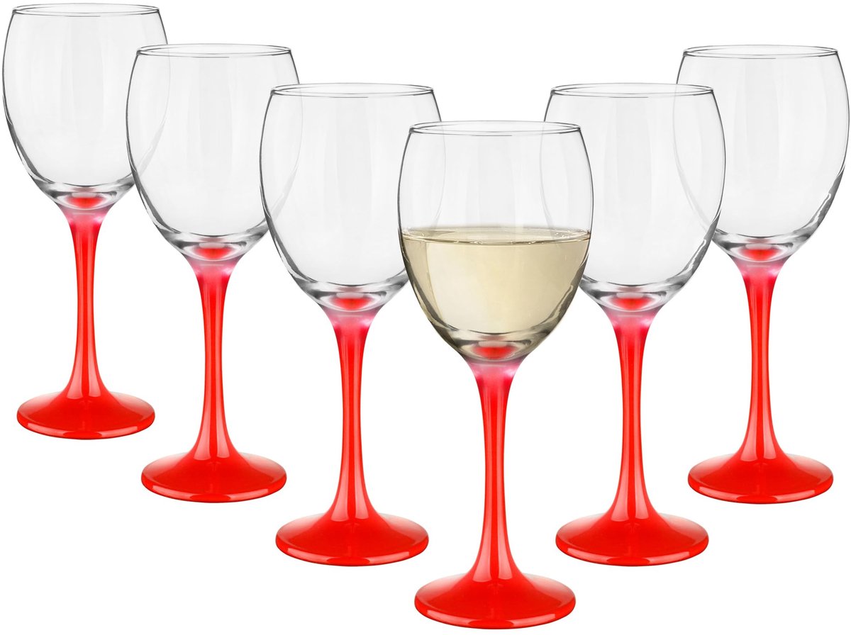 Set van 6 Wijnglazen - 300 ml - Rood Glas