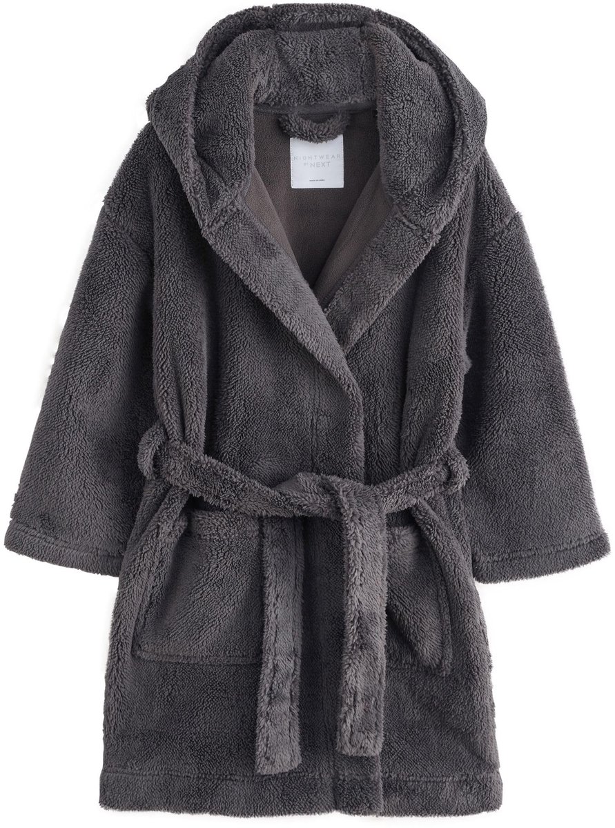 Fleece Badjas voor Jongens - Zacht met Capuchon en Twee Zakjes - Grijs