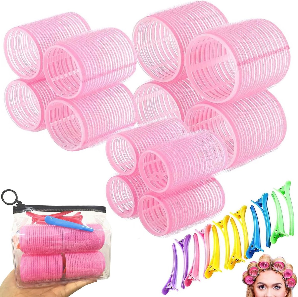 Set van Haarrollers met Clips, Hittevrije Krulrollers voor Volumineuze Krullen, Ideaal voor Kort, Medium en Lang Haar, Perfect voor Haarstyling en Volume
