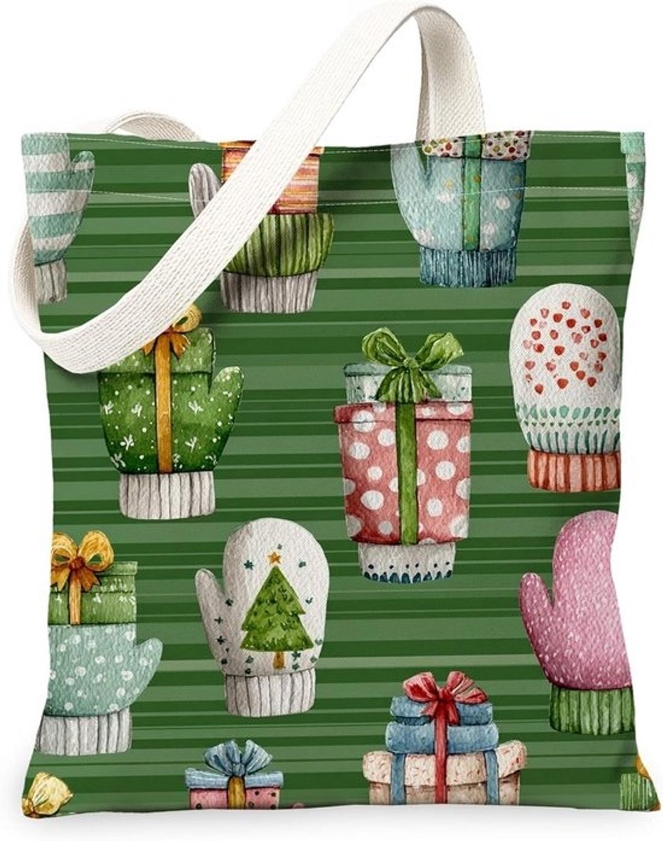 Canvas Tote Tassen - Herbruikbare Boodschappentassen - Winkelen en Reizen - Feestelijk Gift Patroon - Ca - Vrolijk Kleurrijk