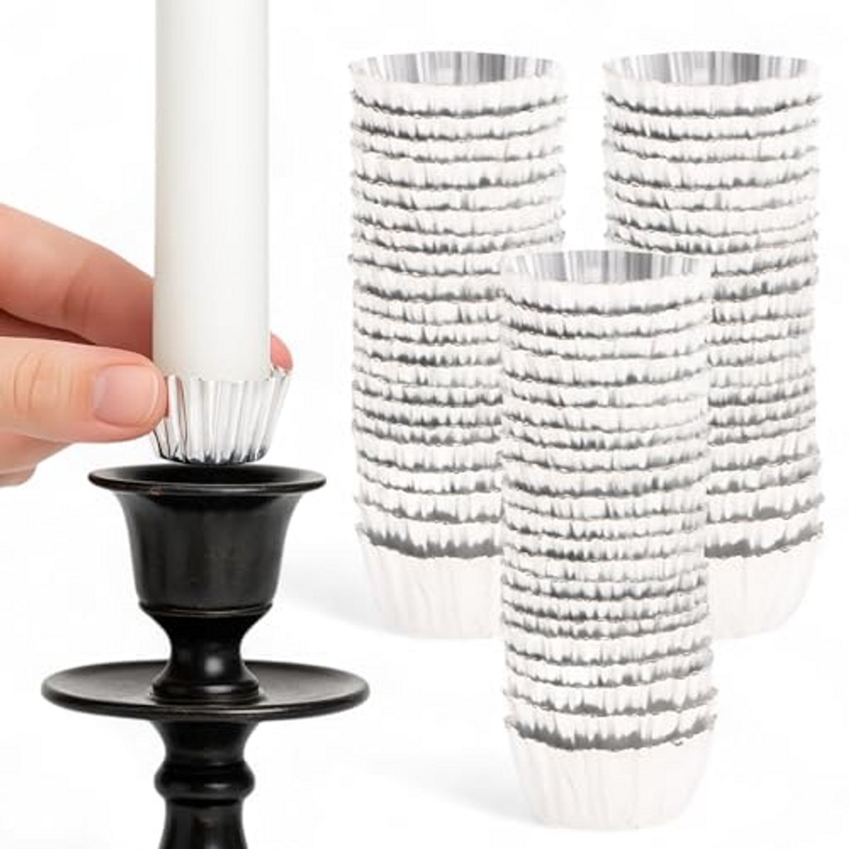 Kaarsenhouders 120 Stuks, Aluminium Kaarscups voor Stomp- en Tafelkaarsen van 2-2,5 cm, Bescherming tegen Kaarsvet, Zilver