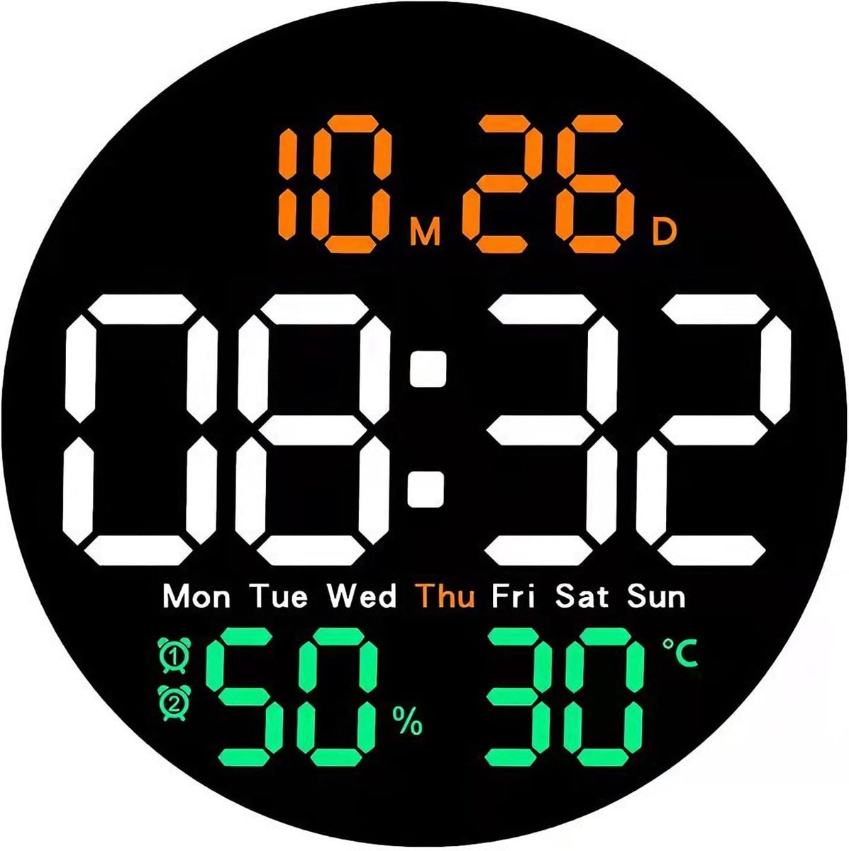 Grote Digitale Wandklok van 10 Inch met Alarm, Afstandsbediening, Temperatuurweergave en Automatische Helderheid voor Woonkamer en Slaapkamer