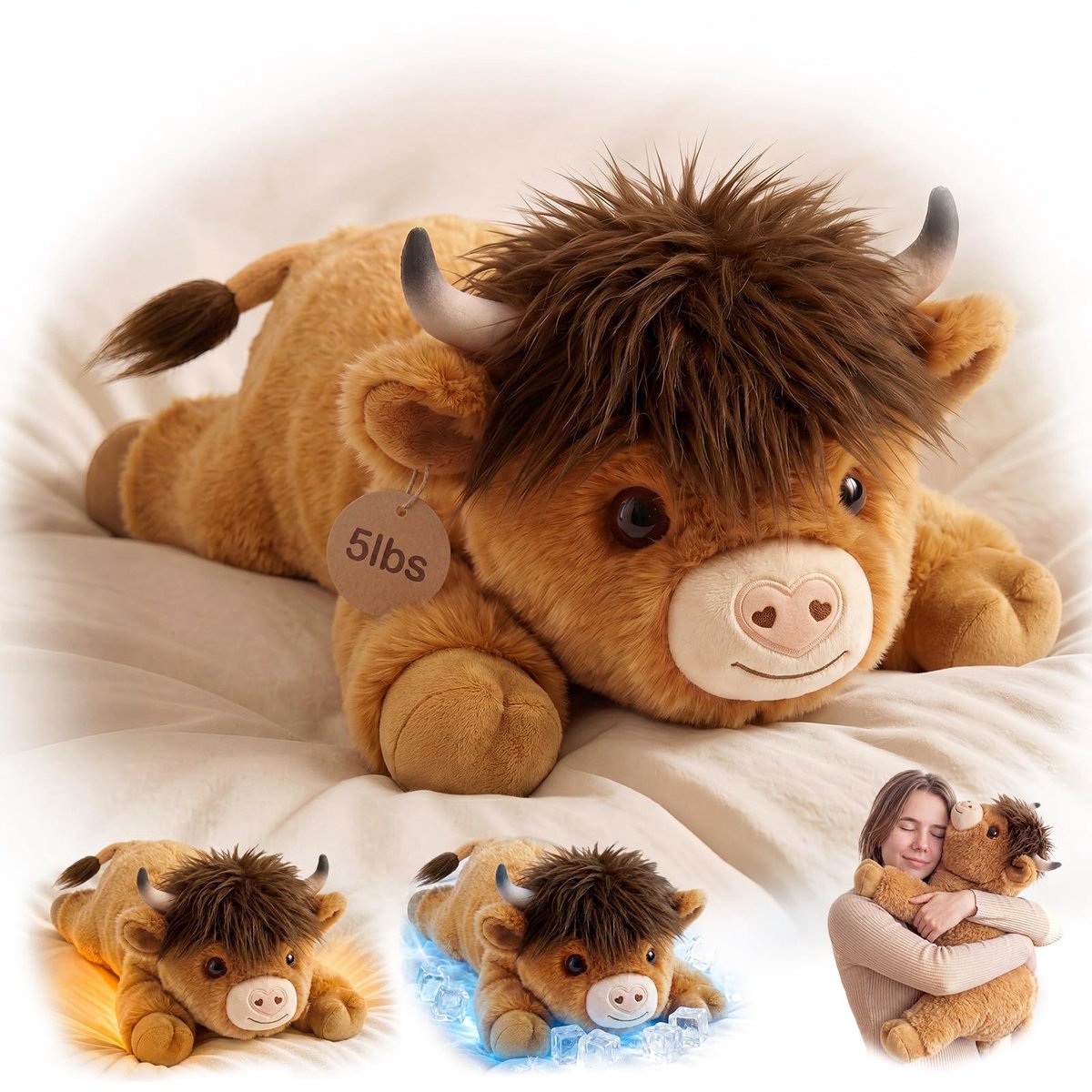 Gevuld Pluche Highland Cow - 2,3 kg Verwarmd Knuffeldier