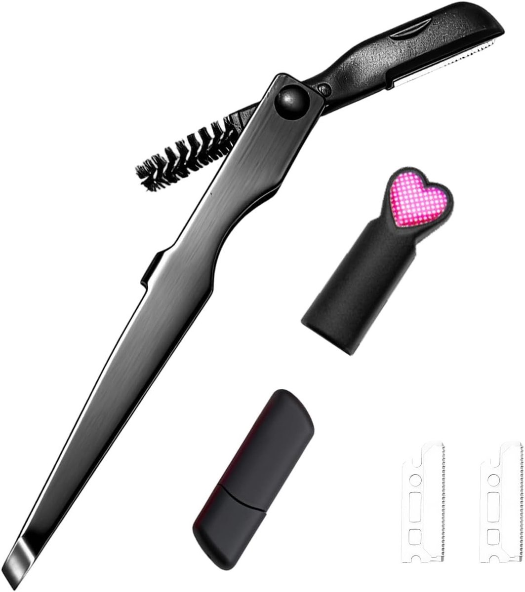 3 in 1 Makeup Set met Wenkbrauwtangen, Wimperkruller en Borstel, Professionele Schoonheidsaccessoires voor Thuis en Reizen, Compleet Make-up Gereedschap in Zwart