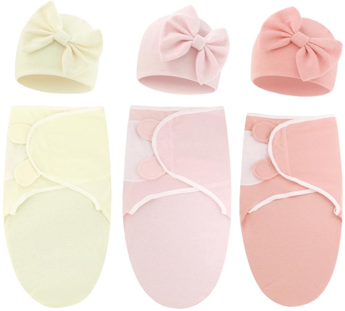 Baby Swaddle Dekens met Mutsen - 3 Stuks voor 0-3 Maanden