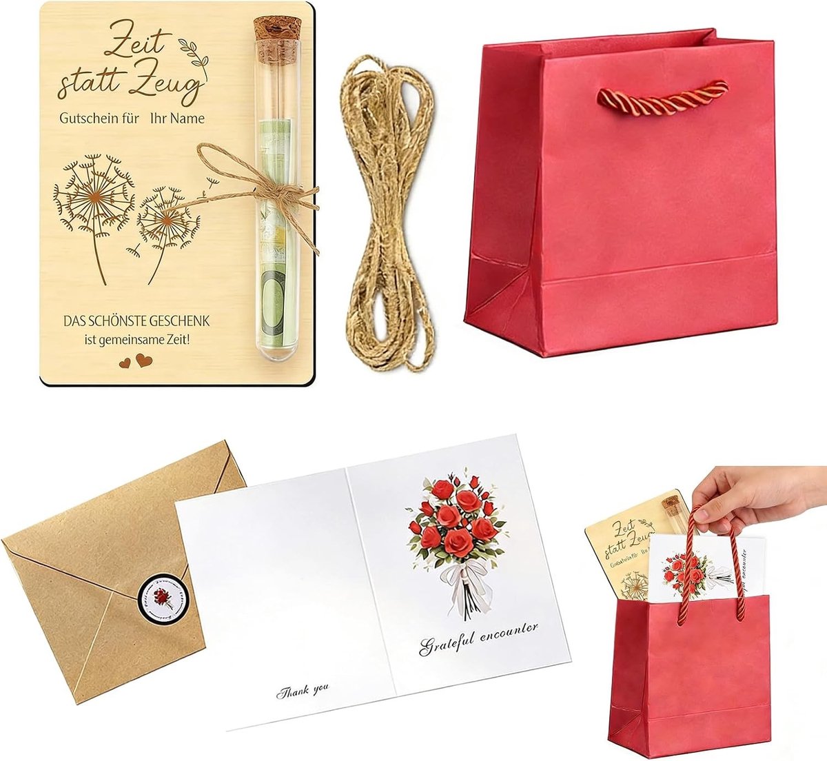 Houten Cadeaubox voor Geld met Opbergdoos, Rode Cadeauzak, Kaarten, Enveloppen en Stickers voor Bruiloften, Verjaardagen en Feestelijke Gelegenheden