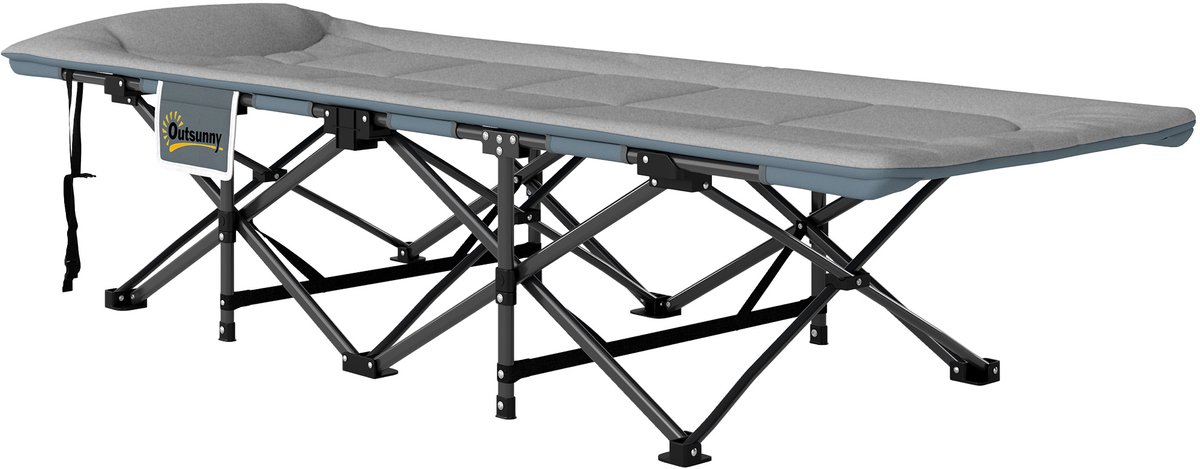 Opklapbaar campingbed met matras-kussen en zijvak-187 x 67 x 37 cm-gastenbed tot 150 kg-grijs