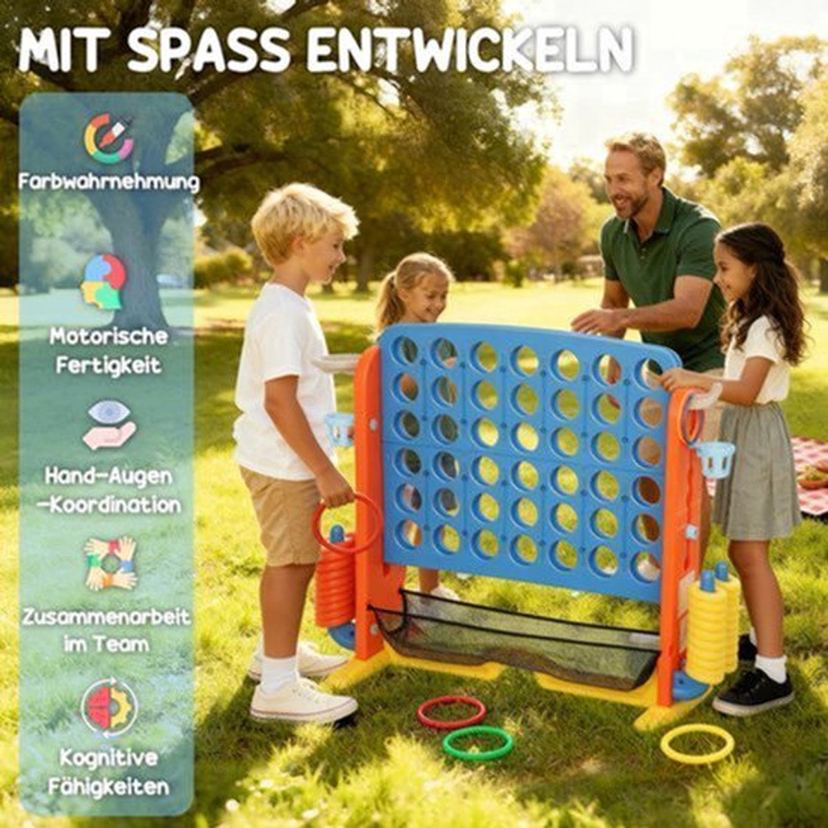 Vier op een rij – Connect Four – Strategiespel – Bordspel – Reisspel – Verstelbare Hoogte – Stevig Plastic – Multicolor