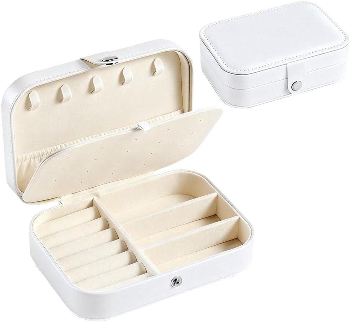 Compact sieradendoosje voor op reis, stijlvolle sieradenopslag, praktische organizer voor oorbellen en kettingen, ideaal cadeau voor vrouwen en meisjes