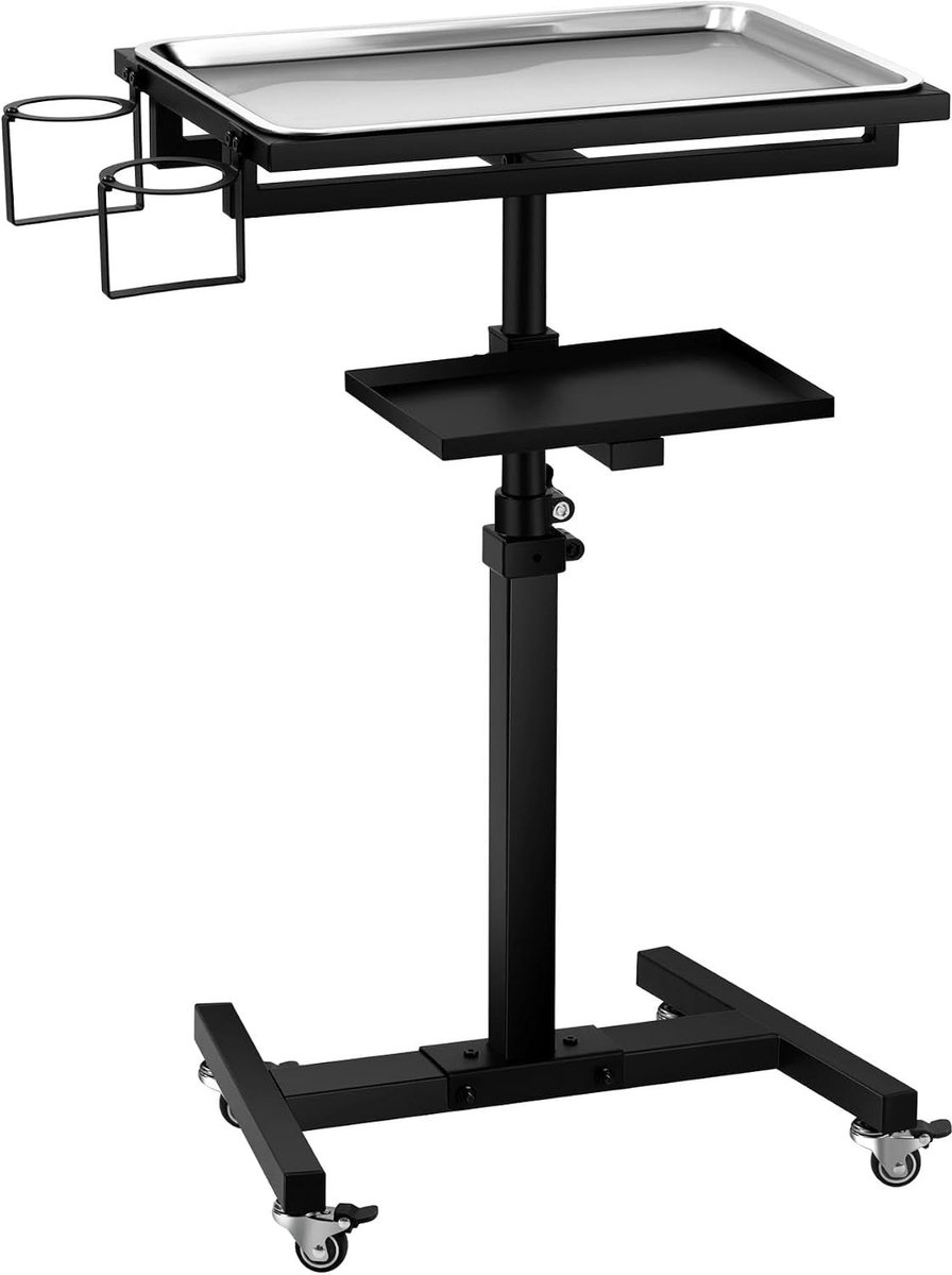 Stainless Steel Tattoo Tray met Wielen, Verstelbare Hoogte, Ideaal Tattoo Werkstation voor Studio, Salon en Spa