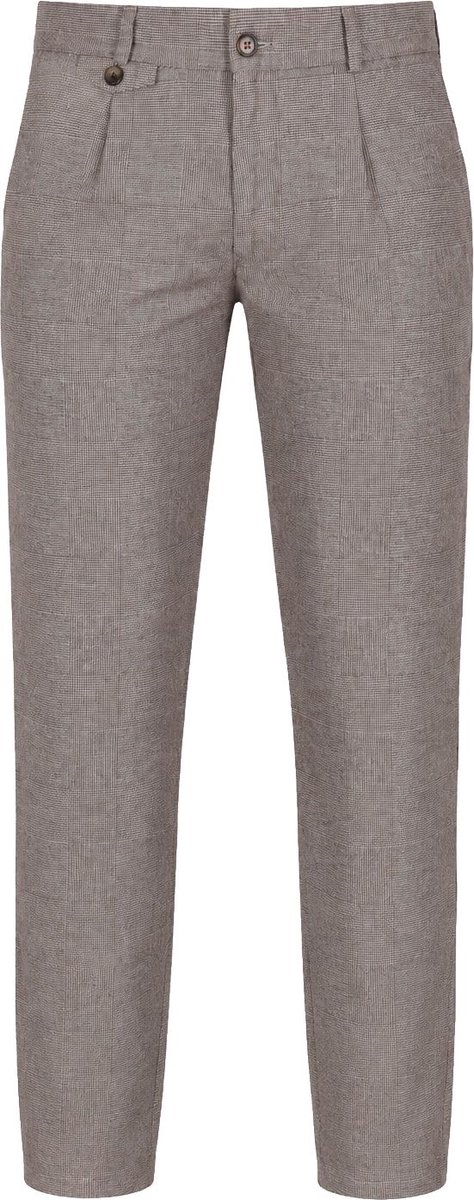 Suitable Chino broek Pico Pleat Check Sand - Maat 48 - Heren - Mannen broeken