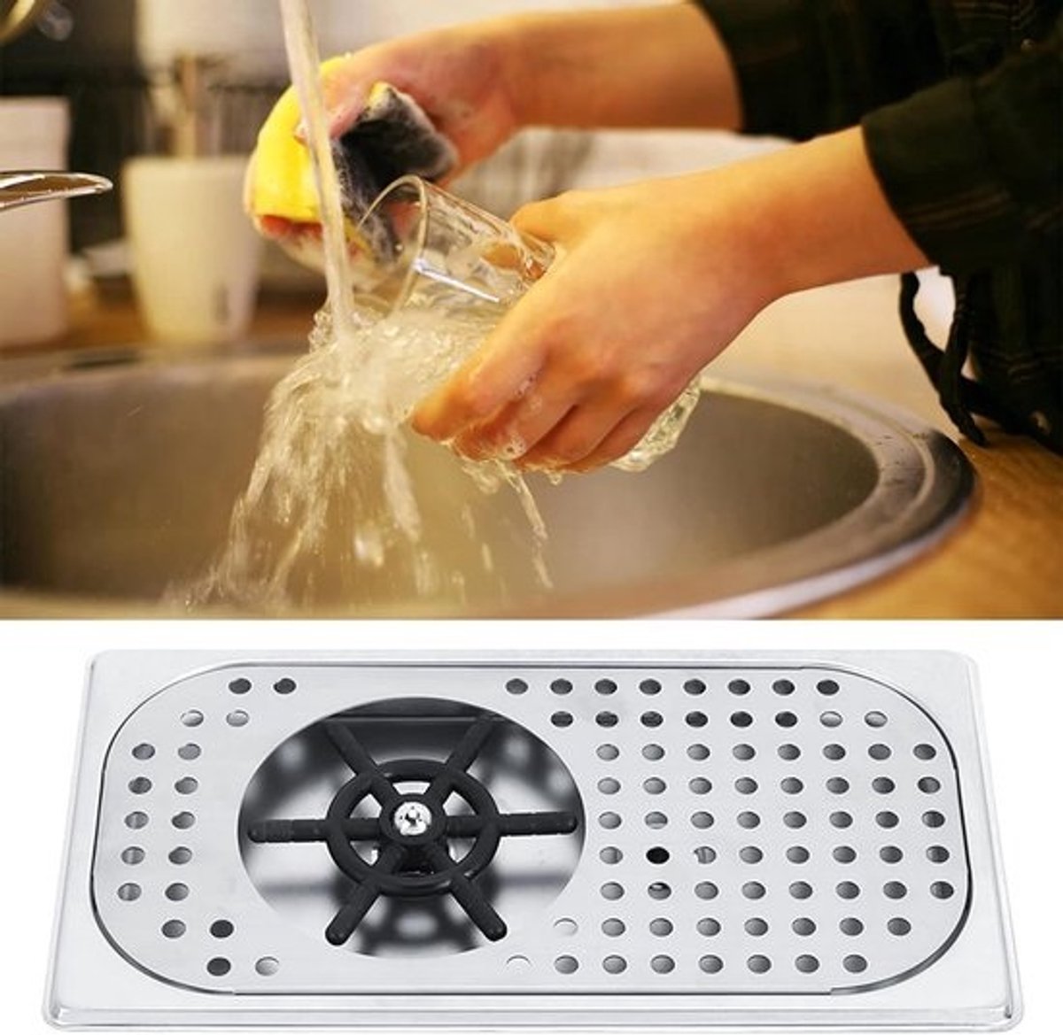 Bekerreiniger Roestvrijstaal - Glazen Spoeler - Snel Glazen Spoelen - Handsfree Bediening - 8cm Hoog - Zilver