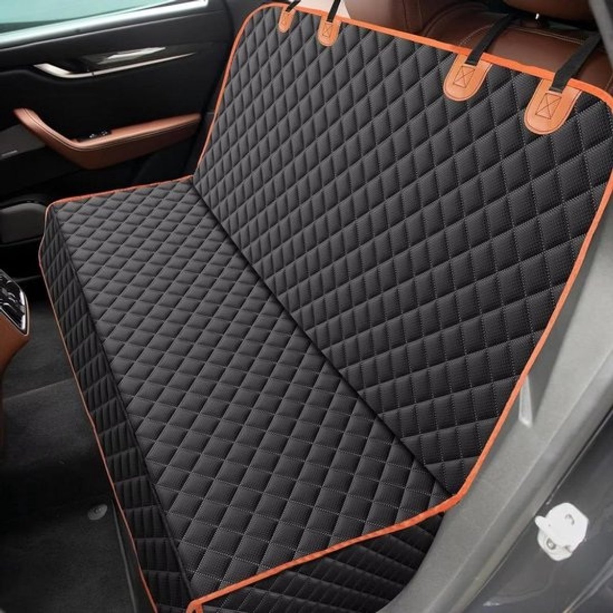 Hondendeken Achterbank - Autostoel Beschermer - Huisdieren Vervoeren - Waterdicht Scheurbestendig - 137 x 119 cm - Zwart Oranje
