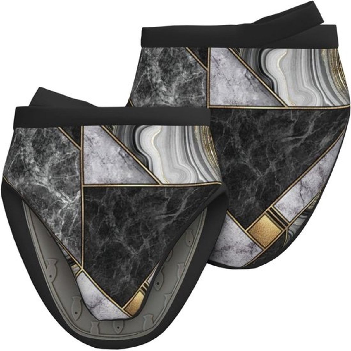 Ovenwanten Set - Keukenhandschoenen Siliconen - Veilig Hete Pannen - Eendenbek Ontwerp - 2 stuks - Zwart Marmer