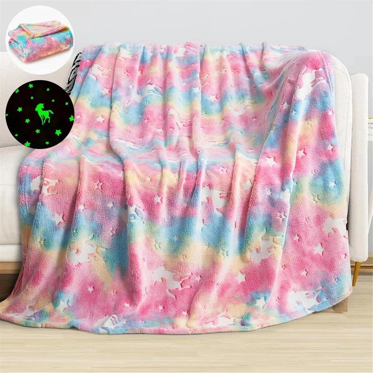 Cuddly Unicorn Dekbed - 100 x 150 cm Glow in the Dark, Warm en Fluffy Kinderdekens voor Jongens en Meisjes van 1-10 Jaar - Perfect als Cadeau voor Kinderen