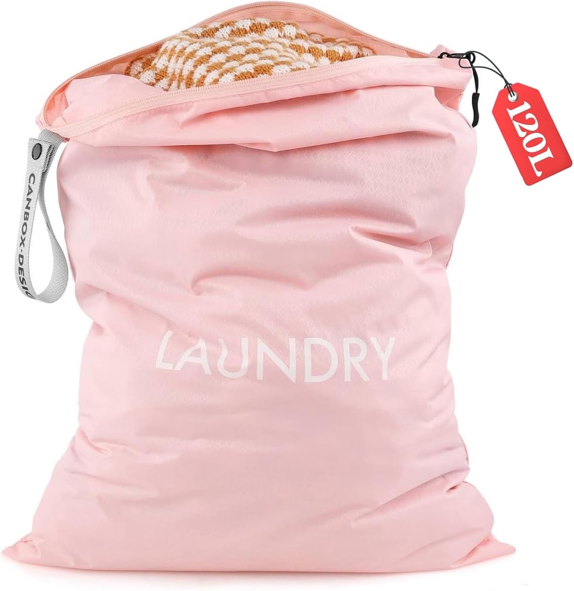 Waterdichte Nylon Waszak van 120L met Rits, Herbruikbaar voor Reizen, Studentenhuis en Kamperen, 90 x 60 cm, Ideaal voor Kleding en Organisatie