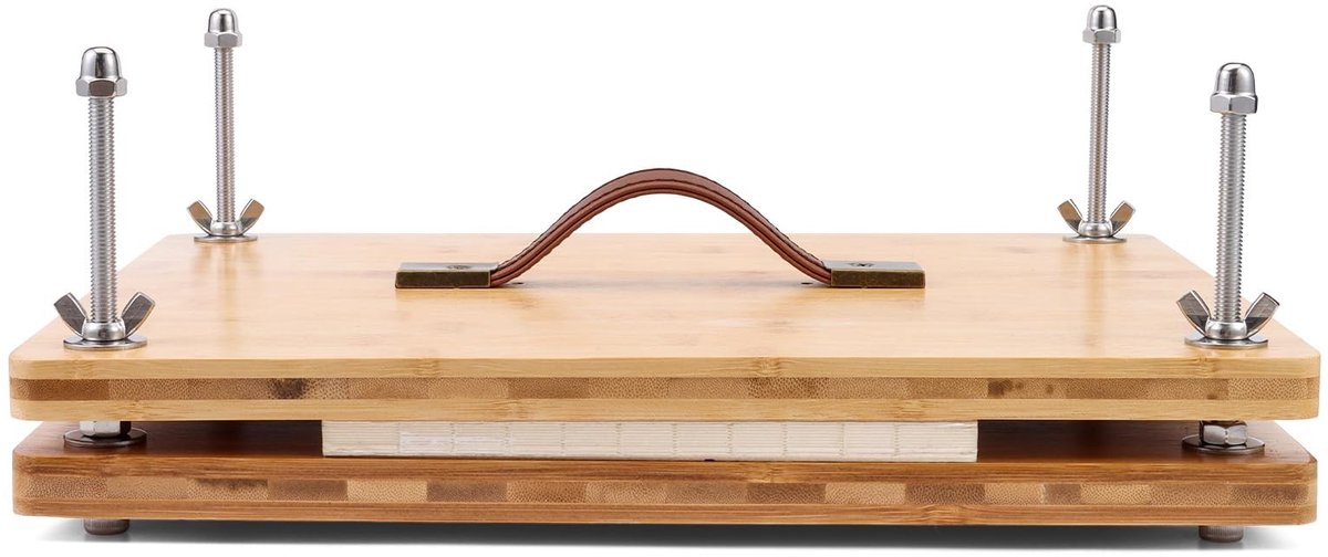Boekbindpers met Handvat - Bamboe Hout 35x28cm