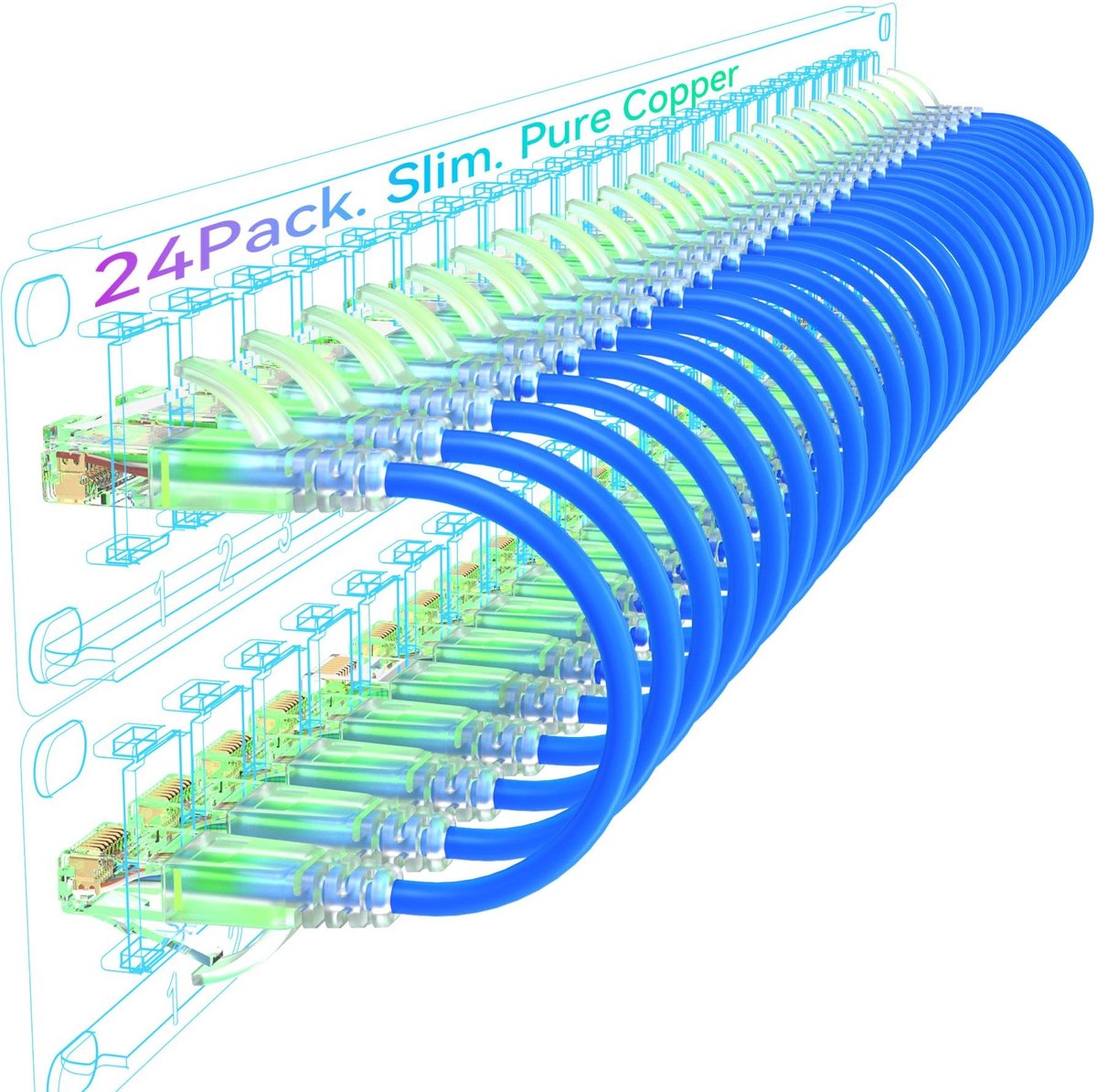 Cat6a Slim Ethernet Patch Cable - 0.3m 24-pack