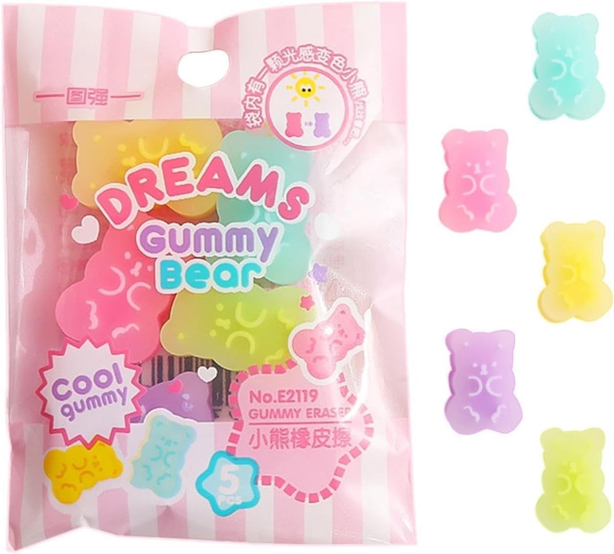 5-Delige Cartoon Dieren Gummen - Gummy Beer en Panda Potloodtoppers