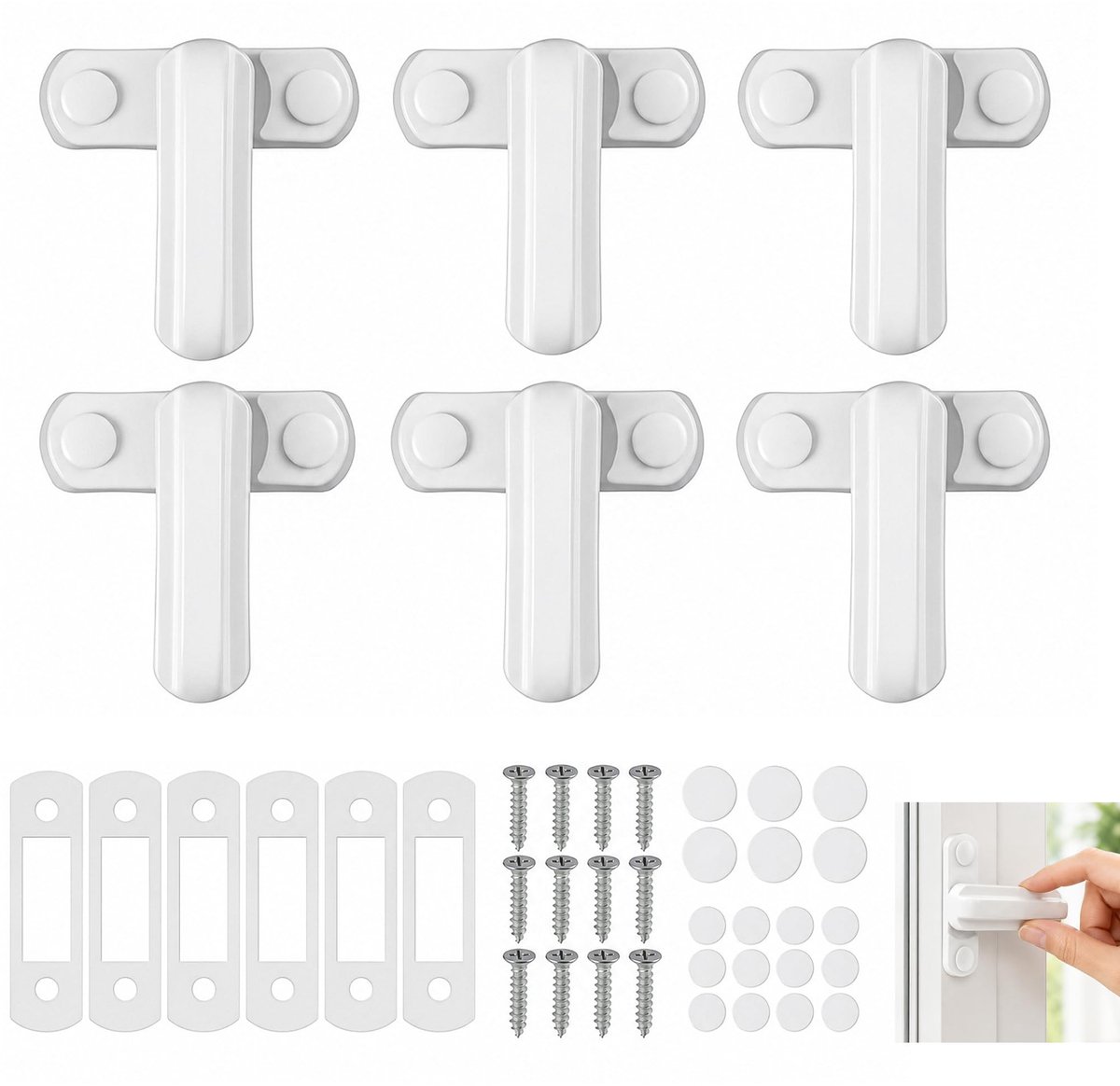 Set van 6 Veiligheidsloten voor Ramen en Deuren - Zinklegering