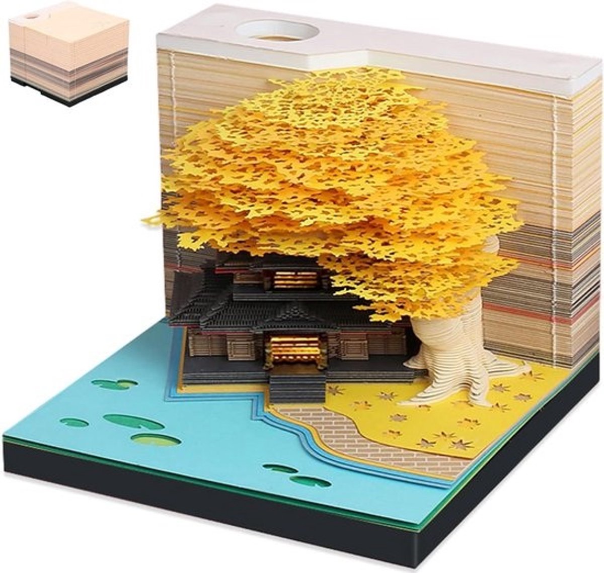 3D Notitieblok Huis - Papier Snijwerk Memo Pad - Bureau Decoratie - Met LED Verlichting