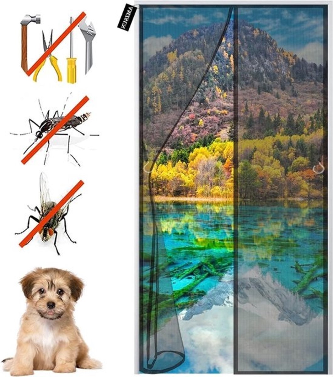 Magnetisch hordeurgordijn - Vliegengordijn Klamboe - Insecten Buiten Houden - Automatisch Sluitend - 90 x 265 cm - Zwart