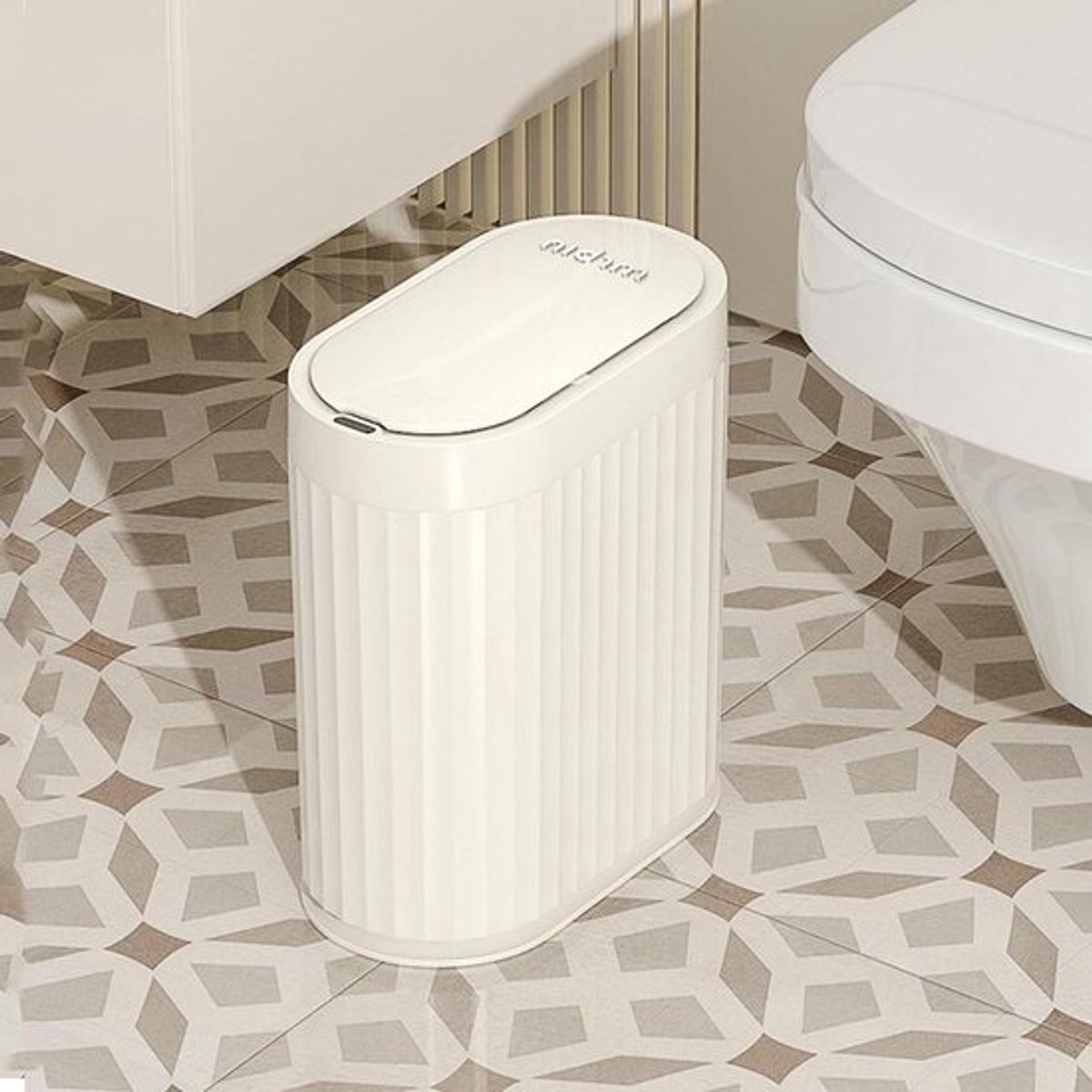 Kleine Prullenbak - Vuilnisbak Sensor - Hygiënisch Afval Beheer - Automatische Deksel - 7 Liter - Crème Wit