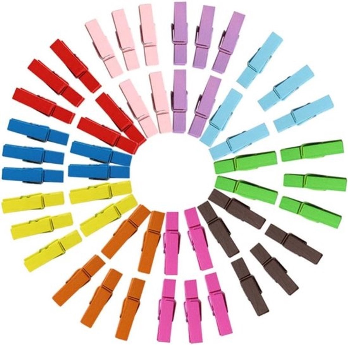 Houten Wasknijpers - Mini Fotoklemmen Papierknijpers - Huisdecoratie Knutselen - Natuurlijk Hout - 3.5 cm - 20 Kleuren