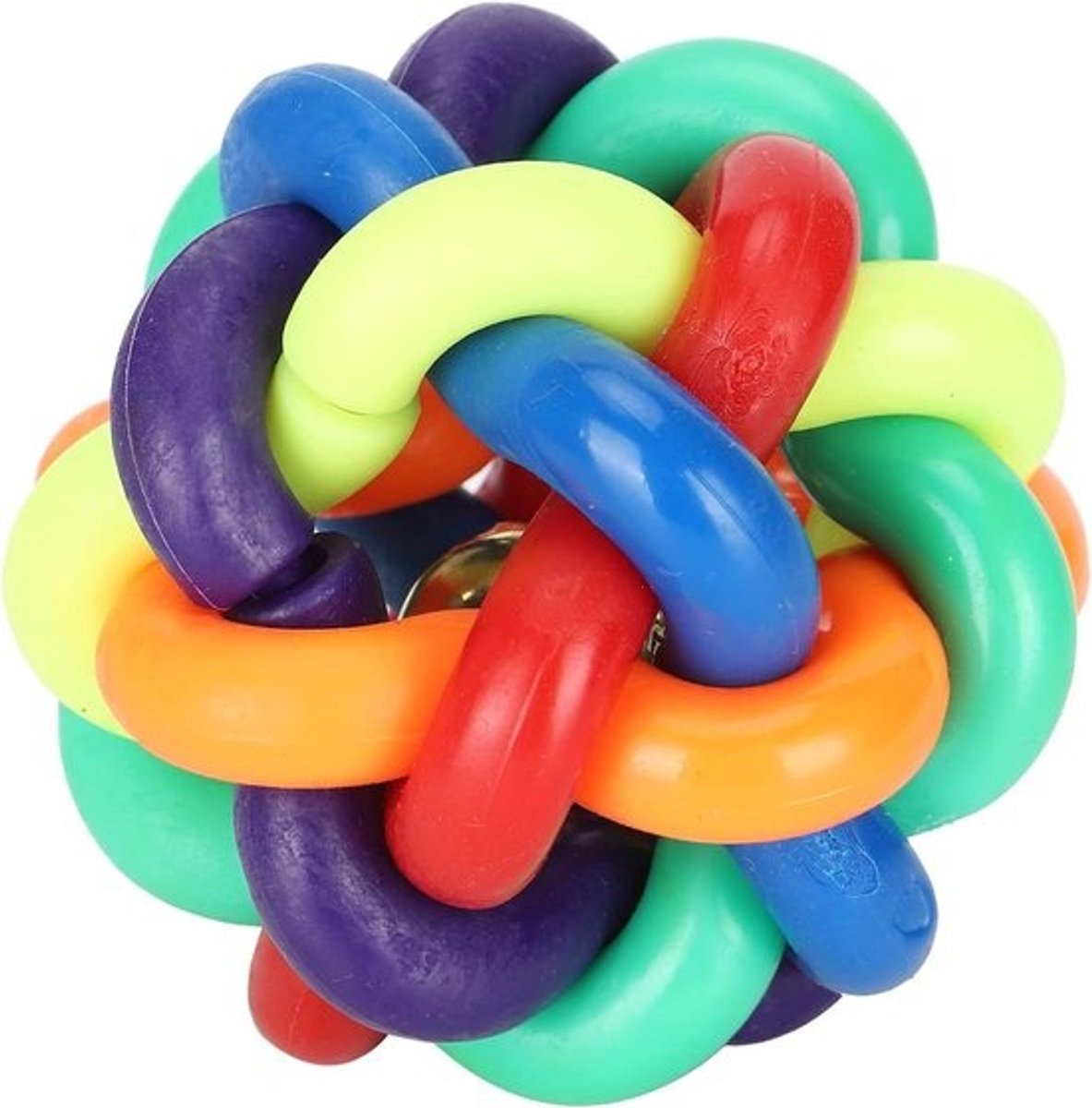 Rubberen Belbal - Gekleurde Speelbal - Intellectuele Training - Geweefd Ontwerp - Diameter 7.5 cm - Veelkleurig