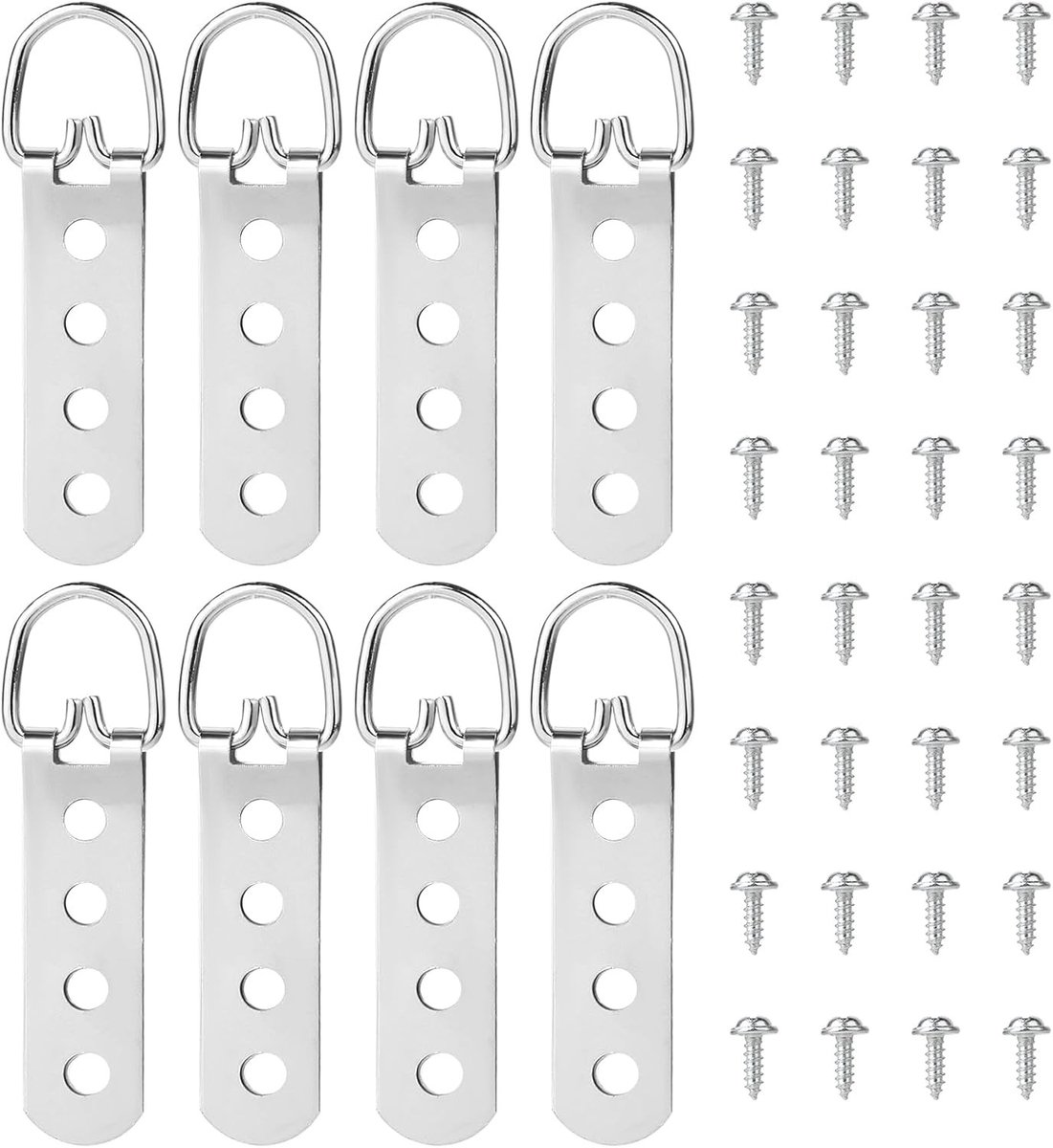 Set van 8 stevige D-ring fotohangers voor zware foto's en spiegels, inclusief 32 schroeven voor veilig ophangen van kunstwerken en kleding