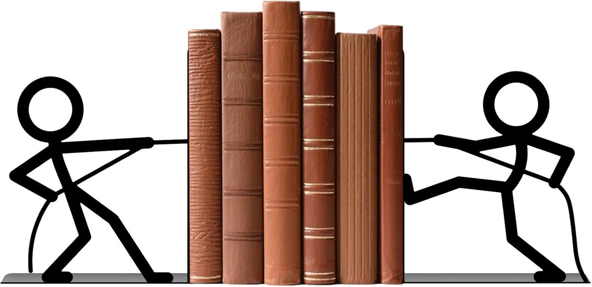 Metalen Boeksteunen - Touwtrek Figuur - Decoratieve Boeksteunen - Cute Ontwerp - Voor Planken en Boekenkasten - Kantoor- en Thuisdecoratie - Zware Kwaliteit - Antislip Bodem - Herbruikbaar - Boekstopaccessoires - 1 Set - Stevig en Duurzaam - Zwart