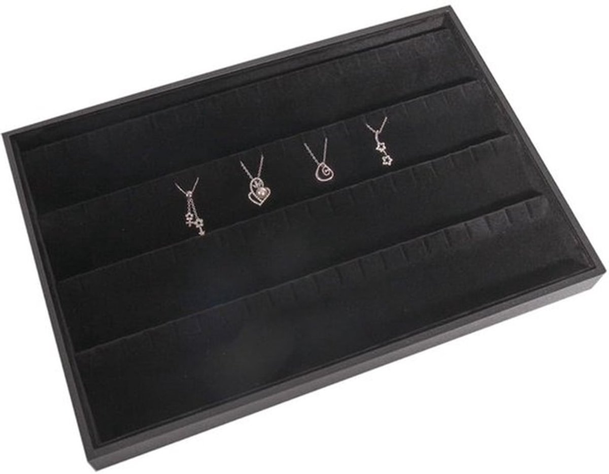 Sieradenbox met zwarte fluwelen rand voor kettingen, armbanden, ringen en oorbellen