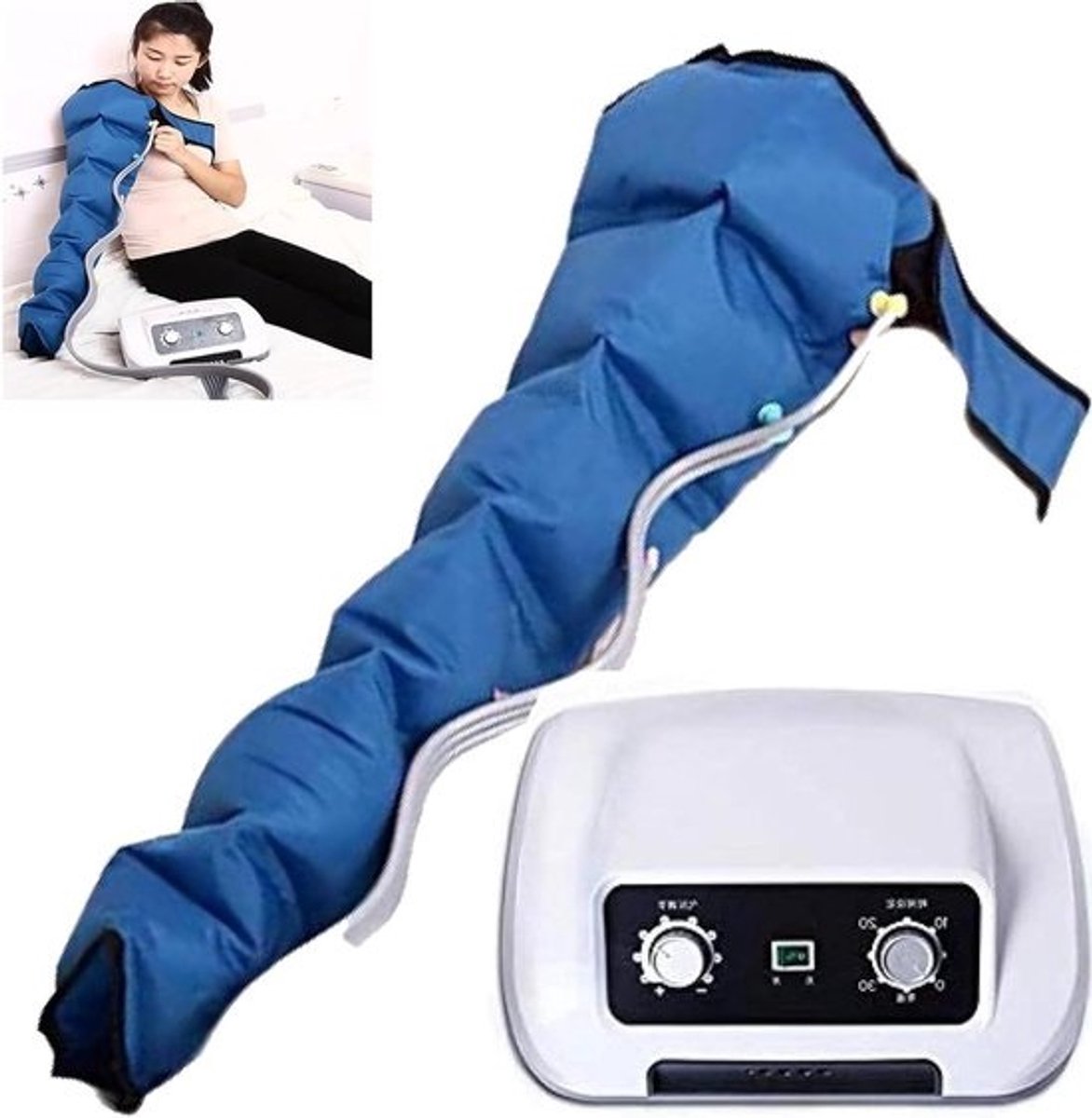 Elektrische Beenmassager - Luchtcompressie Massager - Lymfedrainage Bevorderen - 6 Luchtkussens - One Size Fits All - Blauw