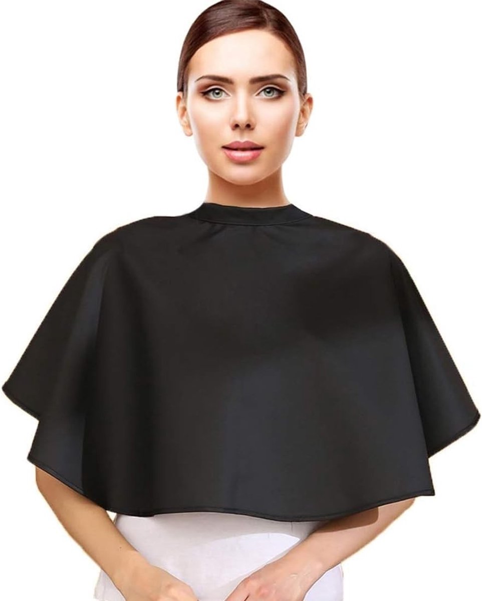 Waterproof Make-up Cape voor Kappers en Schoonheidssalons - Korte Blouse, Schort en Shampoo Cape voor Stylisten en Make-up Artists (Zwart)