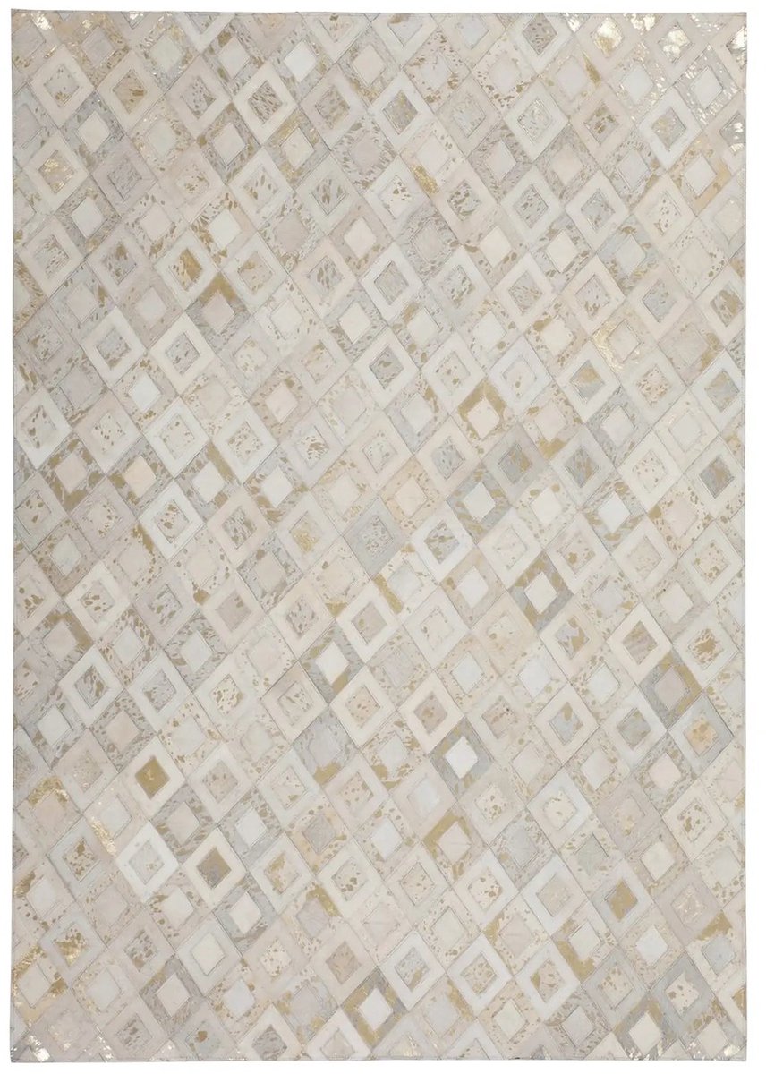 Dutch XXL Leren Vloerkleed | Tapijt | Spark | Ruiten | Crème/Goud | 80x150 cm Crème / Goud