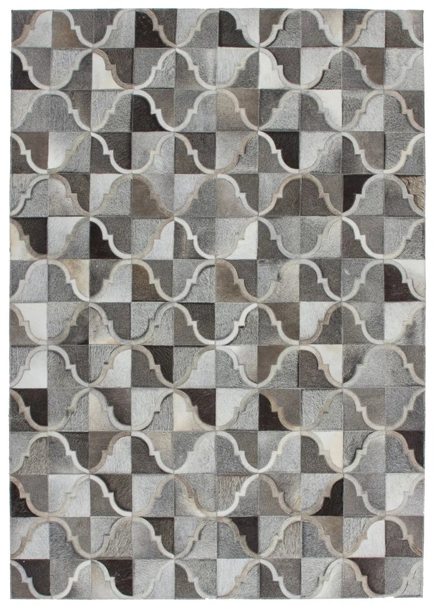 Dutch XXL Leren Vloerkleed | Tapijt | Lavish | Geometrisch | Grijs | 160x230 cm