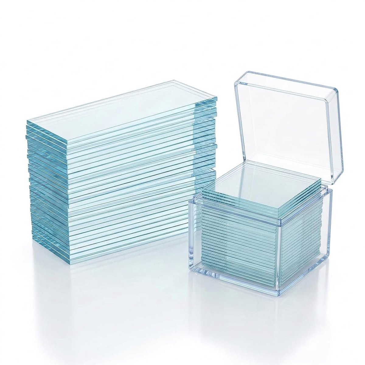 Set van 50 microscopische preparaten 3x1 inch en 100 dekglaasjes 18x18 mm voor laboratoriumonderzoek en biologie