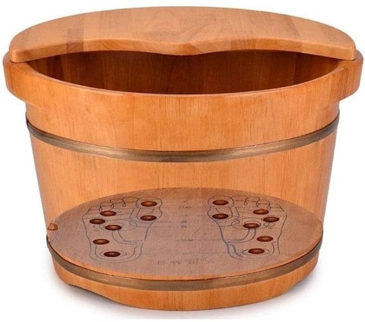 Houten Voetenbad Vat - Voetbademmer Hout - Ontspanning Voeten - Ingebouwde Massagepunten - Ø36x33cm - Houtkleur