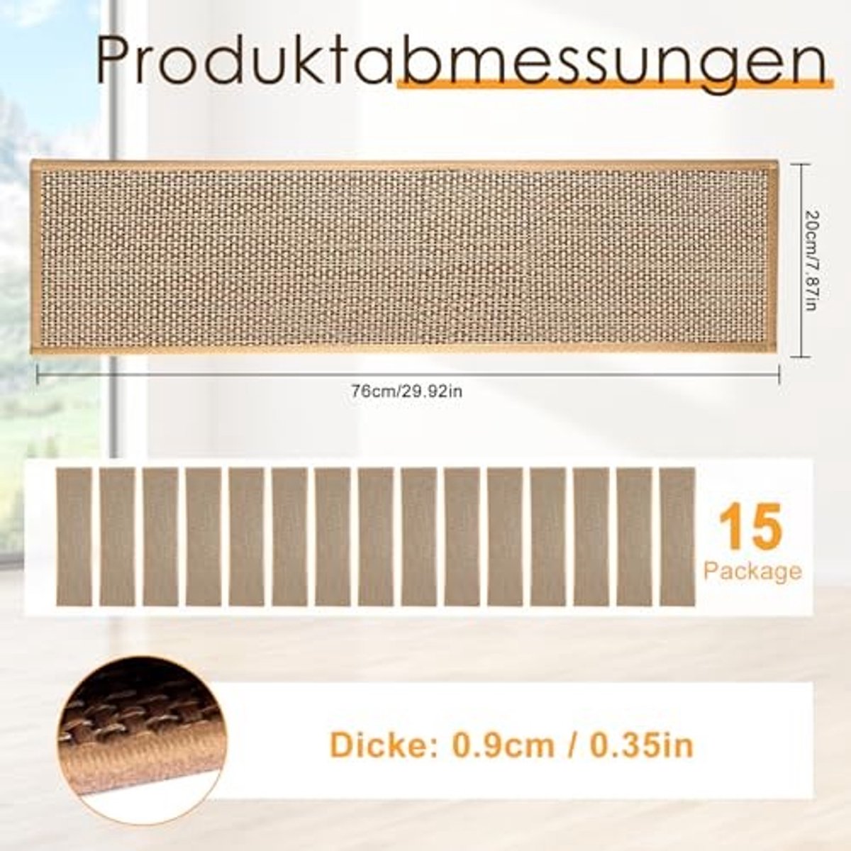 Sisal Trapmatten met rubberen onderkant - 76 x 20 cm - Grijs