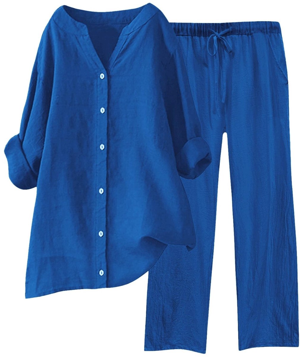 Zomer Twee-Delige Muslin Set - Blouse en Shorts - Donkerblauw