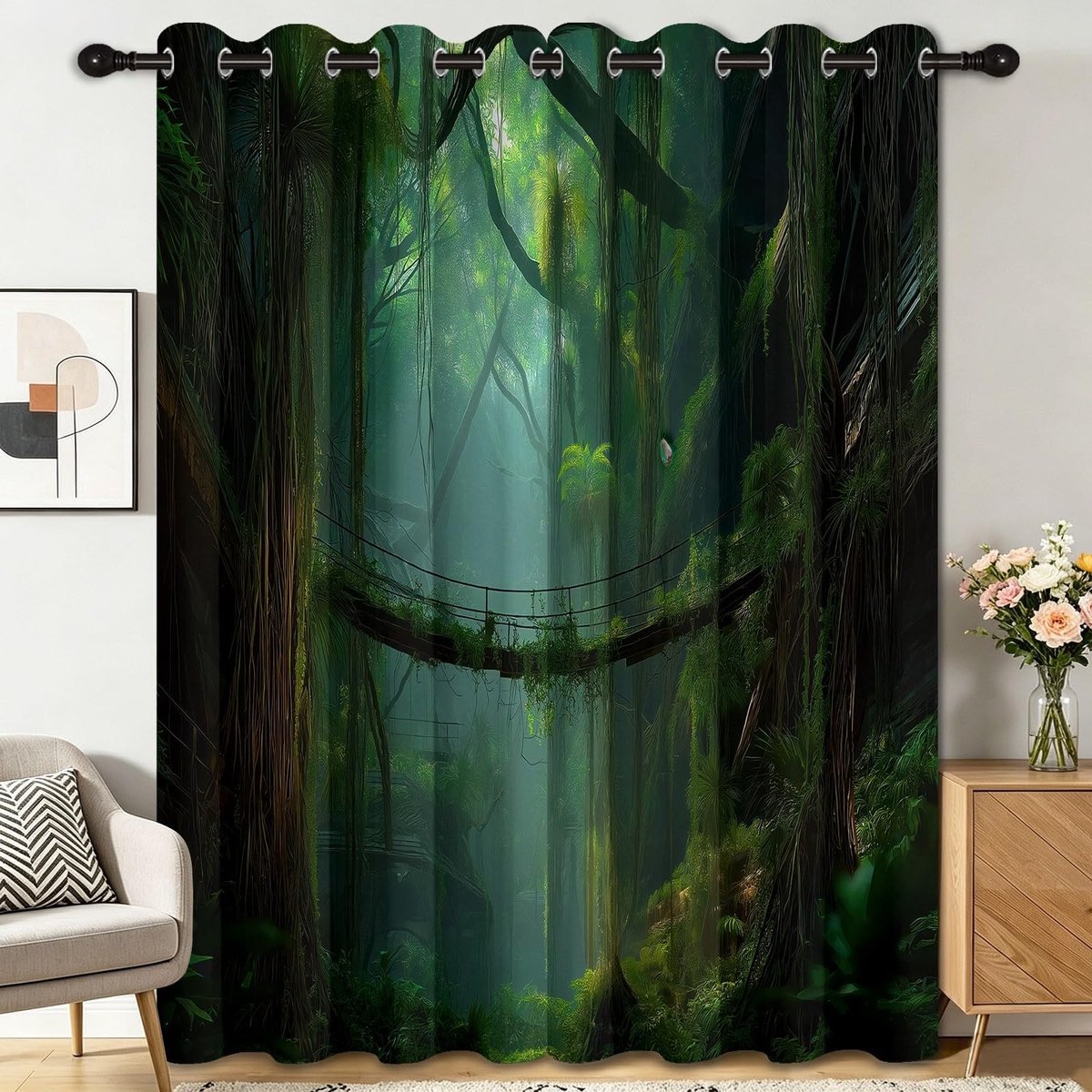 Surrealistisch Gordijn met Ogen en Maagd Bos - 117 x 230 cm - Set van 2