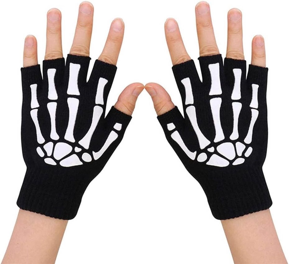 Unisex Skelett Handschoenen - Luminescent, Glow in the Dark, Vingerloze Gebreide Winterwanten voor Koude Dagen