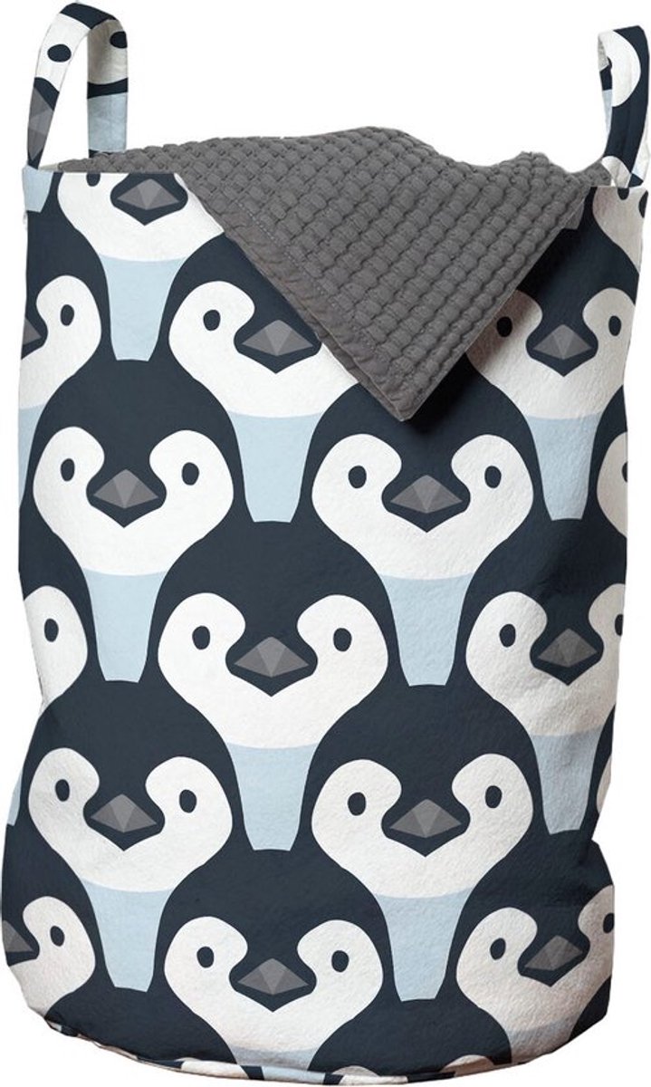New Bed, Pinguïn Vogels Gezichts Patroon Opbergmand kinderkamer met Handvatten en Koordsluiting, Speelgoedmand kinderen - Speelgoedkist- Wasmand Kinderkamer - Wasbox - 33 x 48 cm