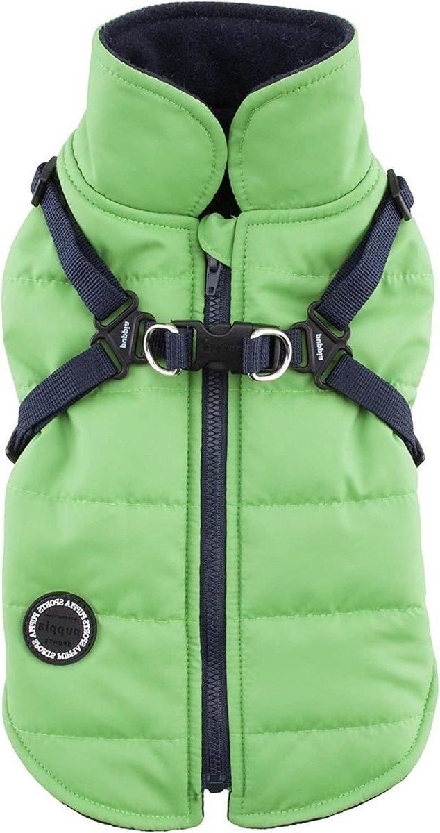 Honden winterjas - Honden kleding - Warmte en comfort - Geïntegreerd tuigje - Maat S - Groen