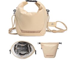 Beige lichtgewicht dames camerahandtas, geschikt voor kleine spiegelreflexcamera’s – Stijlvolle schokbestendige fototas voor dagelijks gebruik en reisuitjes